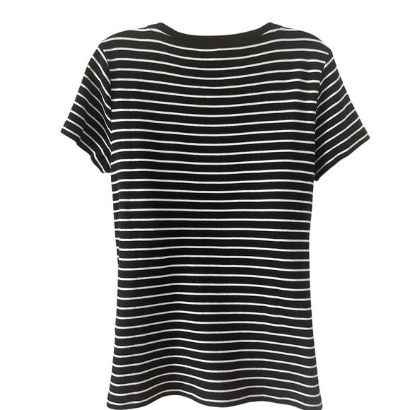 Isaac Mizrahi Live Black White Striped Knit Top Woman Size Medium Square Neck - Picture 2 of 8